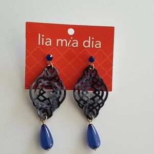 Blue Acrylic Dangle Earrings with bead Rhinestones